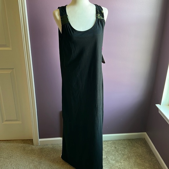 Dresses & Skirts - Half moon by modern movement black maxi dress sequin shoulder trim size medium